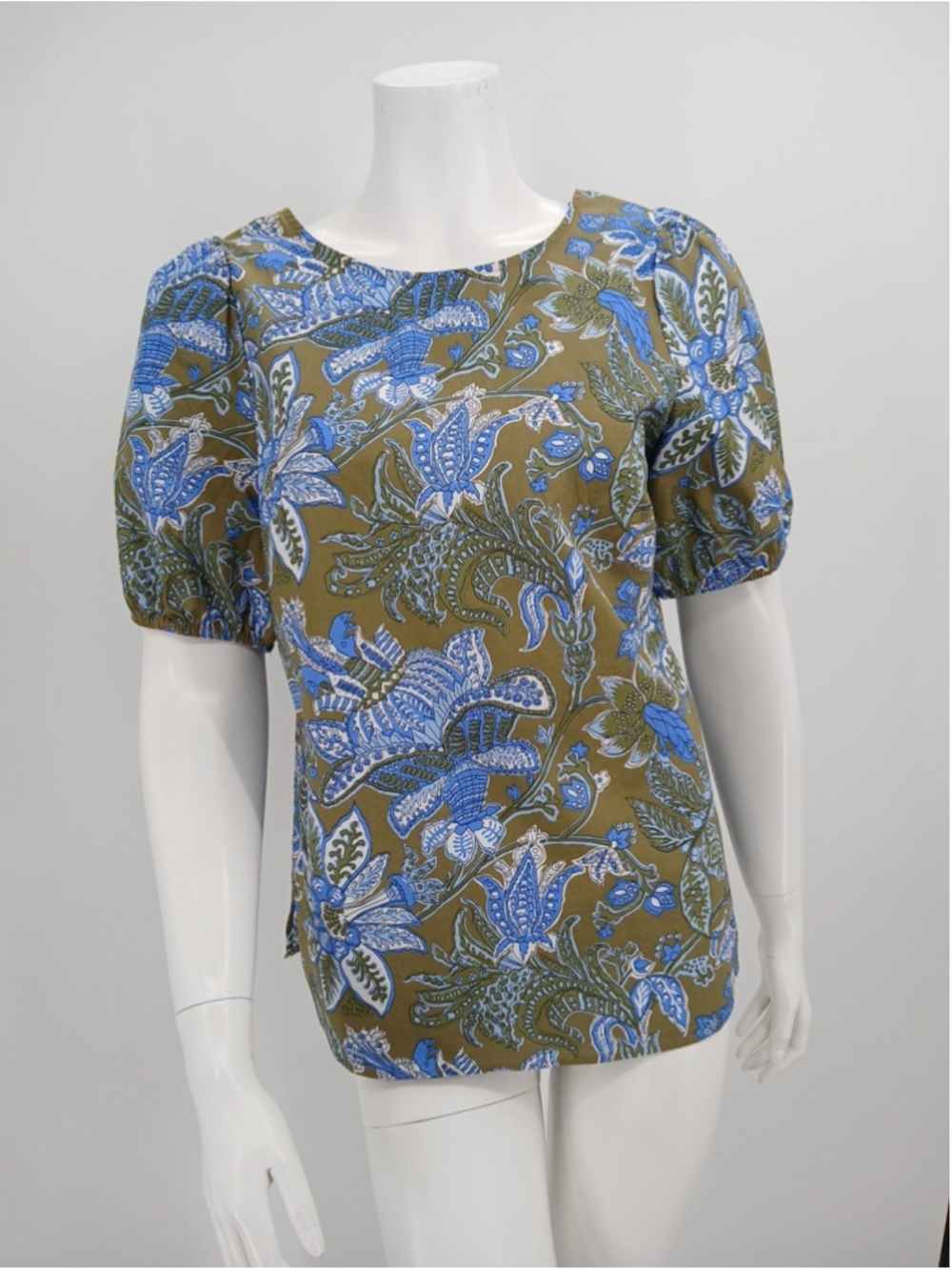 Talbots Tie Back Lively Top Balloon Sleeve 100% Cotton Size S Floral Multicolor